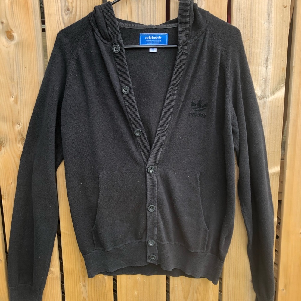 🔮Adidas small button up black sweater cardigan